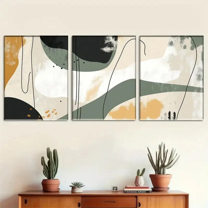 3pcs Abstract Earth Tones Shapes Design Metal Print Ready to Hang Art - Bella Home Decor