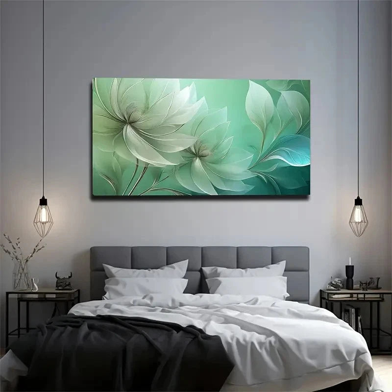 Soft Green & White Hues Wall Art Canvas Office Home Room Framed 120x60cm