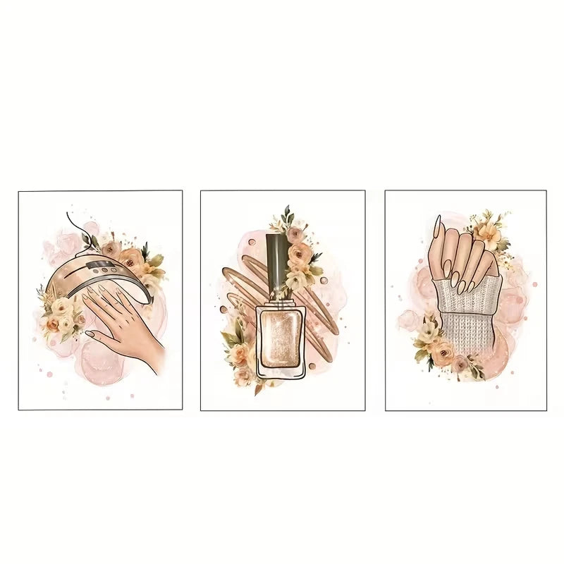3pcs Salon Floral Decorations     Wall Art Set Canvas Framed 50x70cm - High Quality Print 100% Australian Made Wall Canvas Ready to Hang