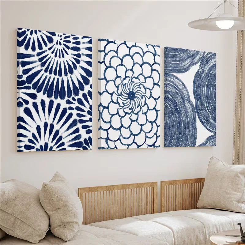 3pcs Blue Modern Abstract Painting Wall Art Set Canvas Framed 40x60cm - High Quality Print 100% Australian Made Wall Canvas Ready to Hang - Bella Home Decor