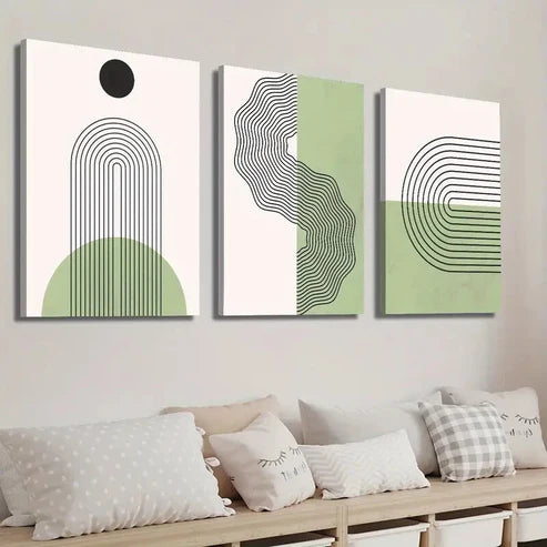 3pcs Green and Beige Monochrome Creative  Wall Art Set Canvas Unframed - High Quality Print 100% Australian Made Wall Canvas