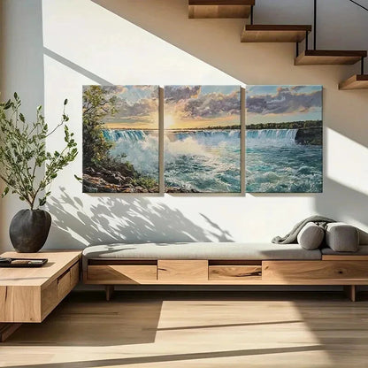 3pcs Sunset Waterfall Clouds Natural Landscape Metal Print Ready to Hang Art - Bella Home Decor