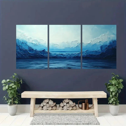 3pcs Abstract Blue & White Minimalist Metal Print Ready to Hang Art - Bella Home Decor
