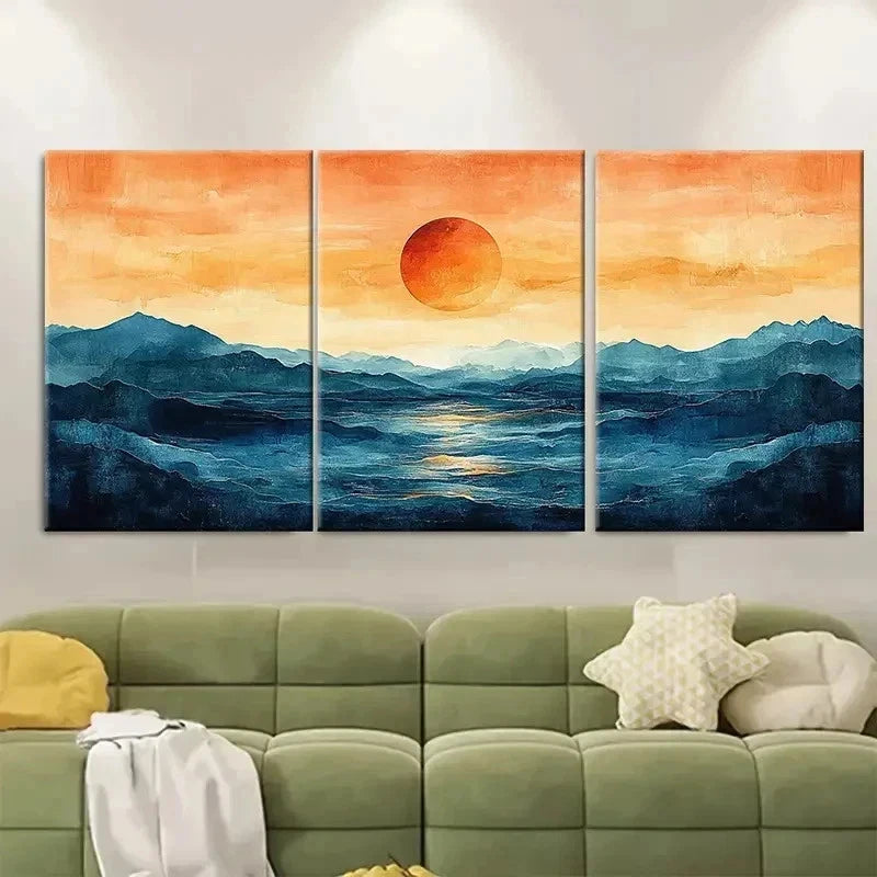3pcs Peach Brown Blue Desert C   Wall Art Set Canvas Framed 40x60cm - High Quality Print 100% Australian Made Wall Canvas Ready to Hang - Bella Home Decor