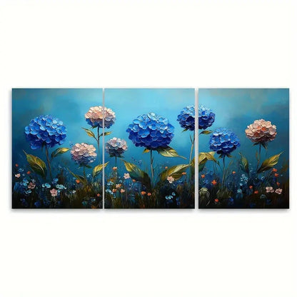 3pcs Hydrangea Floral Impasto Meadow Design Wall Art Set Canvas Framed 60x90cm - High Quality Print 100% Australian Made Wall Canvas Ready to Hang