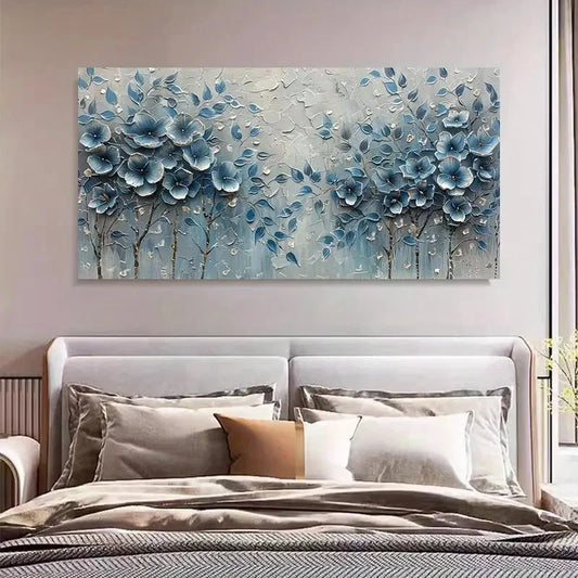 Nordic Abstract Floral Blue Wall Art Canvas Office Home Room Framed 120x60cm