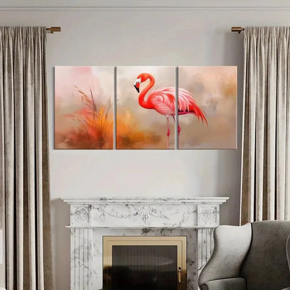 3pcs Pink Flamingo Abstract Animal Art Soft Colors Metal Print Ready to Hang Art - Bella Home Decor