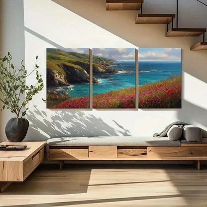 3pcs Coastal Landscape Ocean Waves Cliffside Metal Print Ready to Hang Art - Bella Home Decor