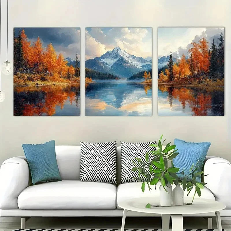 3pcs Mountain Lake Nature Perfect Wall Art Set Canvas Framed 40x60cm - High Quality Print 100% Australian Made Wall Canvas Ready to Hang - Bella Home Decor