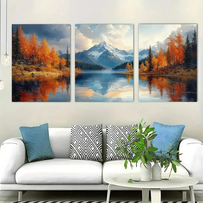 3pcs Mountain Lake Nature Perfect Wall Art Set Canvas Framed 40x60cm - High Quality Print 100% Australian Made Wall Canvas Ready to Hang - Bella Home Decor