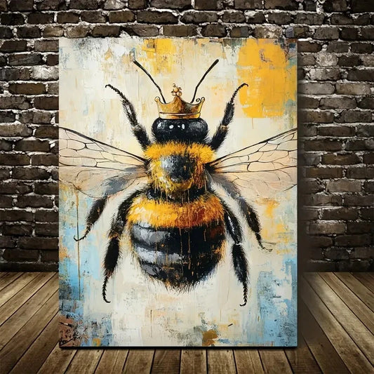 Beautiful Vibrant Bee with Crown Painting  40x60cm Metal Print Ready to Hang