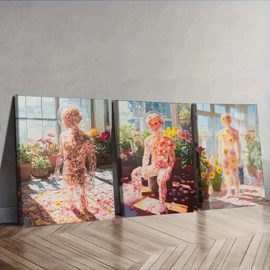 3pcs People made of flowers Wall Art Set Canvas Framed 50x70cm - High Quality Print 100% Australian Made Wall Canvas Ready to Hang