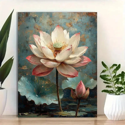 Beautiful Tranquil Floral Design Painting 40x60cm Metal Print Ready to Hang