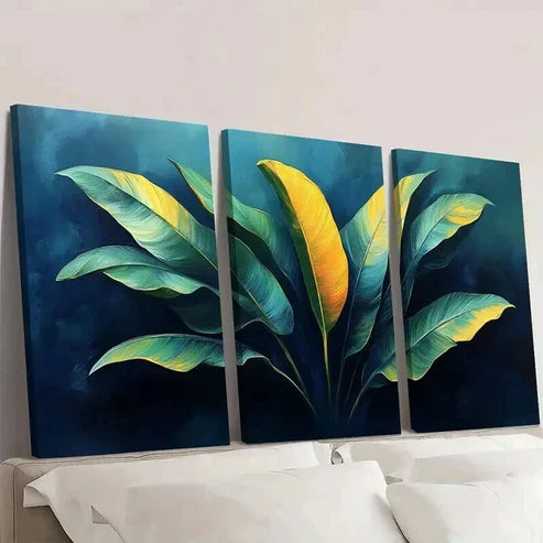 3pcs Vibrant Green Leaf Nature Themed Decor Wall Art Canvas Unframed - High Quality Print 100% Australian Made Wall Canvas