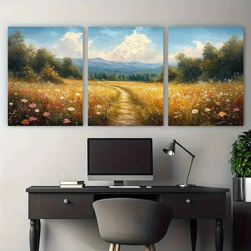 3pcs Open Nature with a Path Through a Forest Metal Print Ready to Hang Art