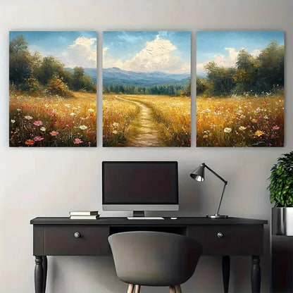 3pcs Open Nature with a Path Through a Forest Metal Print Ready to Hang Art