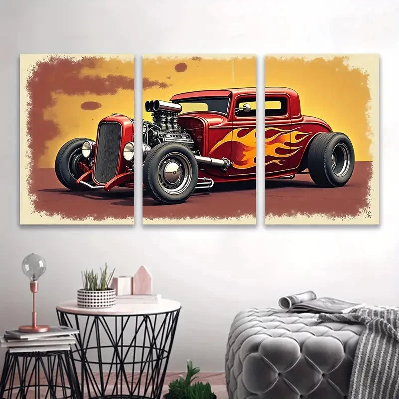 3pcs Classic Power in Motion Wall Art Set Canvas Framed 60x90cm - High Quality Print 100% Australian Made Wall Canvas Ready to Hang - Bella Home Decor