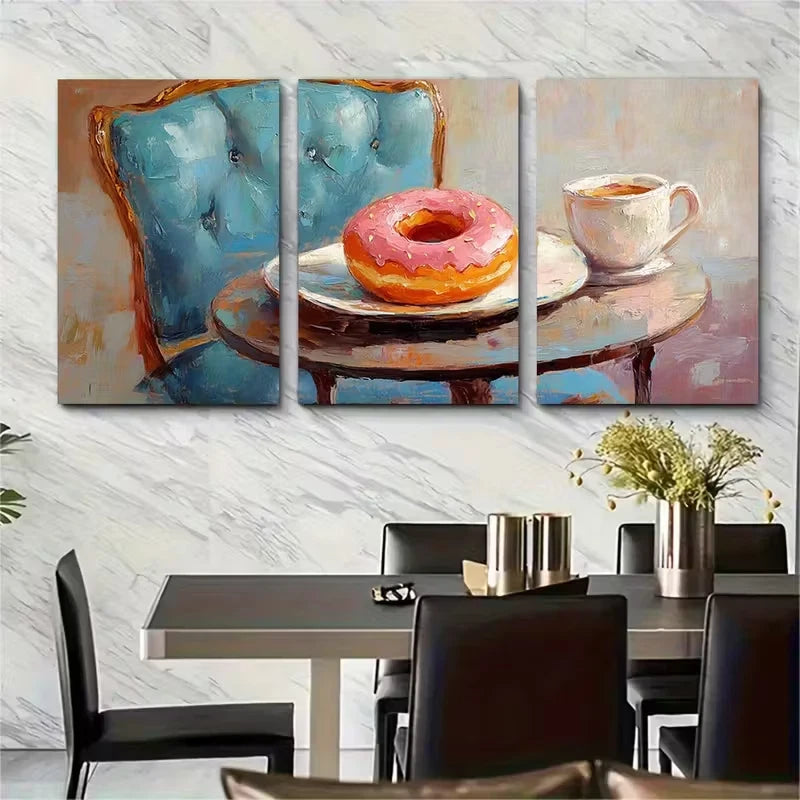3pcs Still Life Breakfast Scene Chair Painting Metal Print Ready to Hang Art