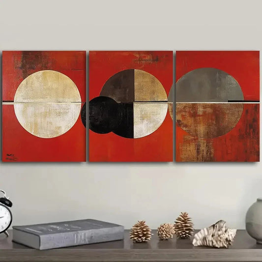 3pcs Abstract art painting of circles and rings Metal Print Ready to Hang Art