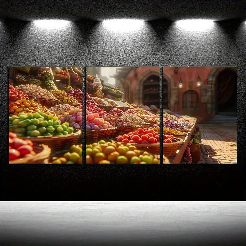 3pcs Colorful Market Fruit & Vegetable Metal Print Ready to Hang Art - Bella Home Decor
