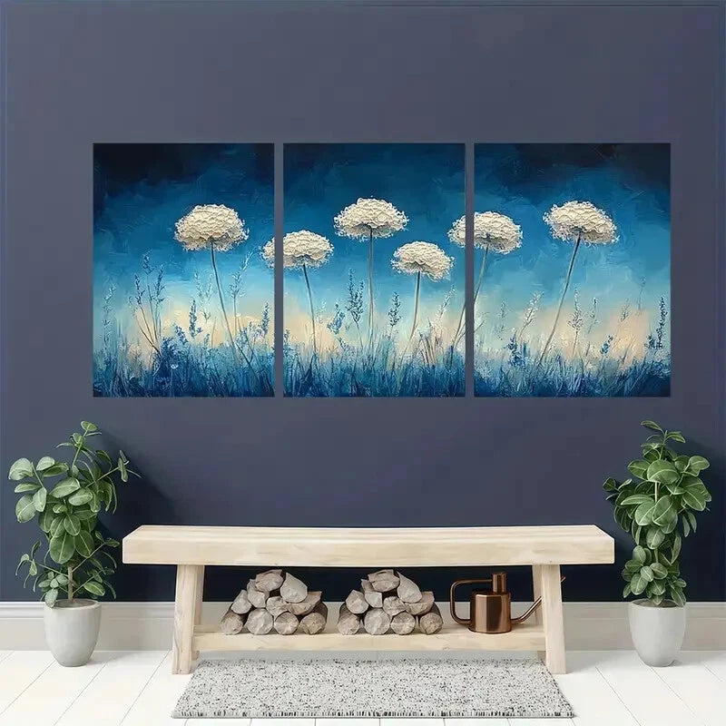 3pcs Queen Anne'S Lace Watercolor Floral Art Metal Print Ready to Hang Art - Bella Home Decor