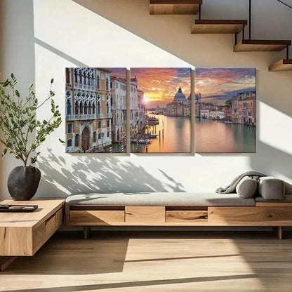 3pcs City Landscape Water City Venice Wall Art Set Canvas Framed 60x90cm - High Quality Print 100% Australian Made Wall Canvas Ready to Hang - Bella Home Decor