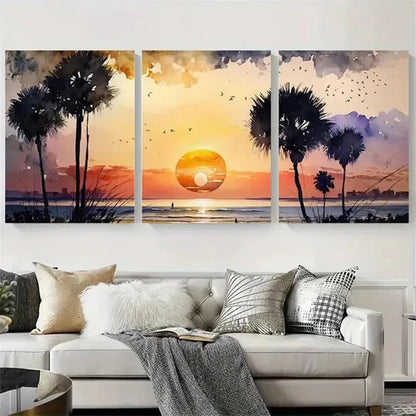 3pcs Vibrant Tropical Palm Silhouette Wall Art Canvas Unframed - High Quality Print 100% Australian Made Wall Canvas