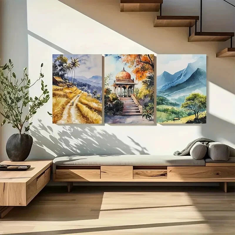 3pcs Beautiful Indian Nature Landscape Design Metal Print Ready to Hang Art - Bella Home Decor