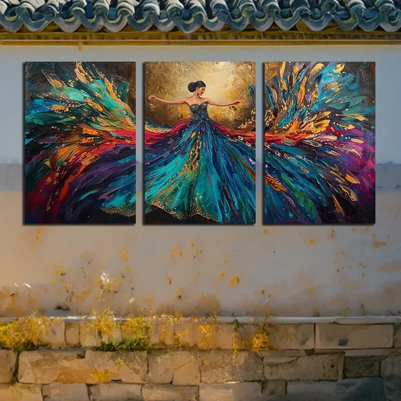 3pcs Vibrant Dancing Figure Illustration Metal Print Ready to Hang Art - Bella Home Decor