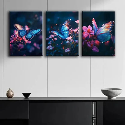 3pcs Glowing Butterfly Colorful Nature Perfect Wall Art Set Canvas Unframed - High Quality Print 100% Australian Made Wall Canvas - Bella Home Decor