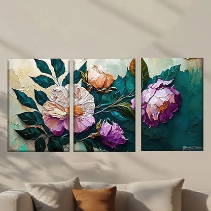 3pcs Rose Flower With Green Leaves Painting Wall Art Set Canvas Framed 50x70cm - High Quality Print 100% Australian Made Wall Canvas Ready to Hang