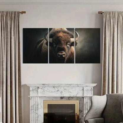 3pcs Artistic Bison Portrait Wildlife Art Metal Print Ready to Hang Art - Bella Home Decor
