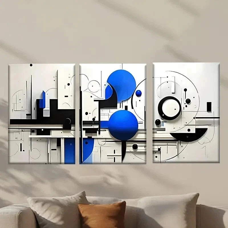 3pcs Blue and Black Abstract Painting Wall Art Set Canvas Framed 50x70cm - High Quality Print 100% Australian Made Wall Canvas Ready to Hang - Bella Home Decor