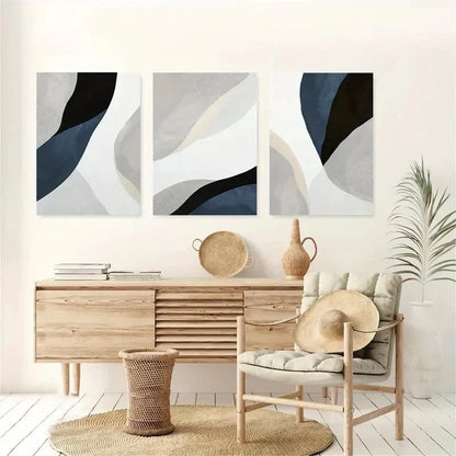 3pcs Navy Blue Abstract Wall Art Posters Metal Print Ready to Hang Art - Bella Home Decor