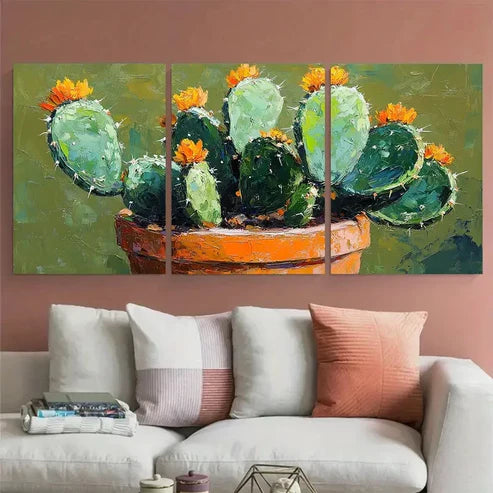 3pcs Garden Cacti in a Pot Mexican Illustration Wall Art Canvas Unframed - High Quality Print 100% Australian Made Wall Canvas - Bella Home Decor