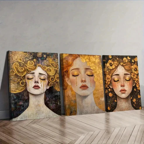 3pcs Girl in Tears Wall Art Set Canvas Unframed - High Quality Print 100% Australian Made Wall Canvas - Bella Home Decor