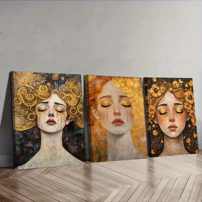 3pcs Girl in Tears Wall Art Set Canvas Unframed - High Quality Print 100% Australian Made Wall Canvas - Bella Home Decor