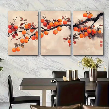 3pcs Elegant Persimmon Branch Metal Print Ready to Hang Art