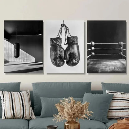 3pcs Vintage Dark Boxing, Black And White Metal Print Ready to Hang Art