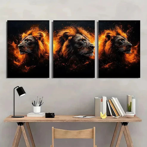 3pcs Modern Abstract Animal Lion Family  Wall Art Set Canvas Unframed - High Quality Print 100% Australian Made Wall Canvas