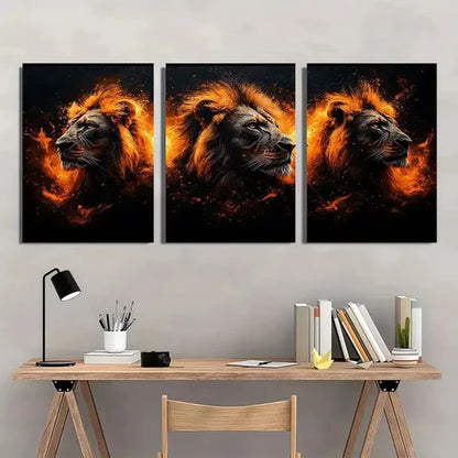 3pcs Modern Abstract Animal Lion Family  Wall Art Set Canvas Unframed - High Quality Print 100% Australian Made Wall Canvas