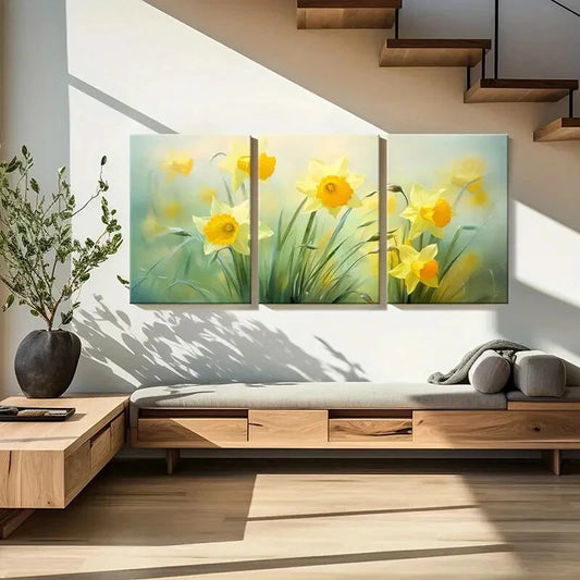 3pcs Spring Daffodils Floral Art Soft Colors Metal Print Ready to Hang Art