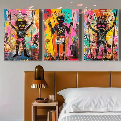 3pcs Vintage-Inspired Basquiat Wall Art Set Canvas Unframed – High Quality Print 100% Australian Made Wall Canvas