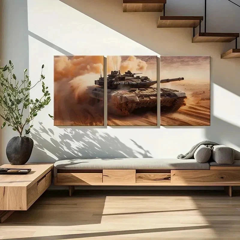 3pcs Military Theme Tank in the Desert Wall Art Set Canvas Framed 50x70cm - High Quality Print 100% Australian Made Wall Canvas Ready to Hang
