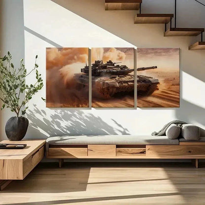 3pcs Military Theme Tank in the Desert Wall Art Set Canvas Framed 50x70cm - High Quality Print 100% Australian Made Wall Canvas Ready to Hang