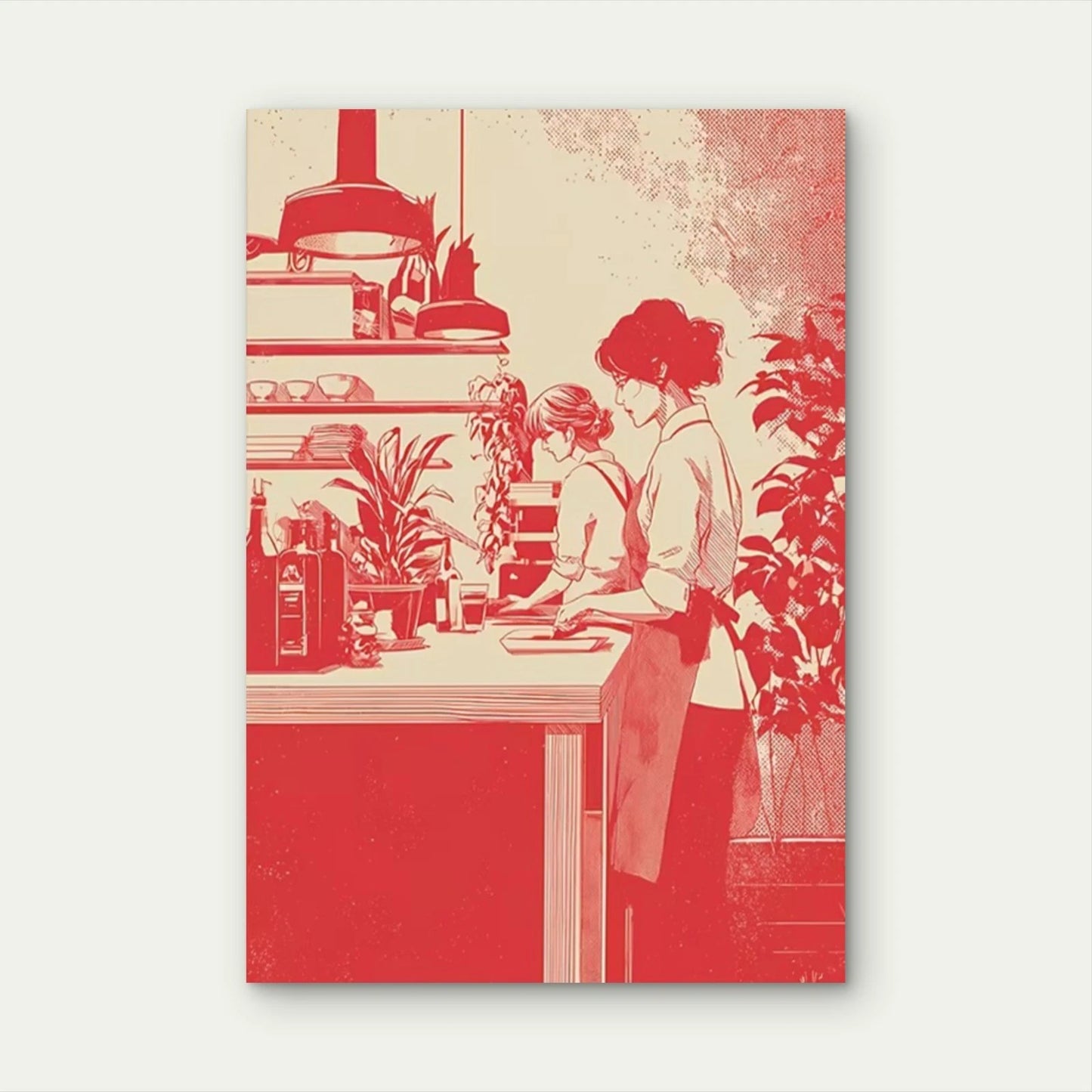 Red & Beige Vintage Dining  60x90cm Metal Print Ready to Hang
