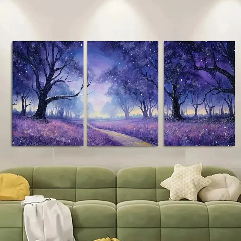 3pcs Colorful Lavender Field Painting Metal Print Ready to Hang Art - Bella Home Decor