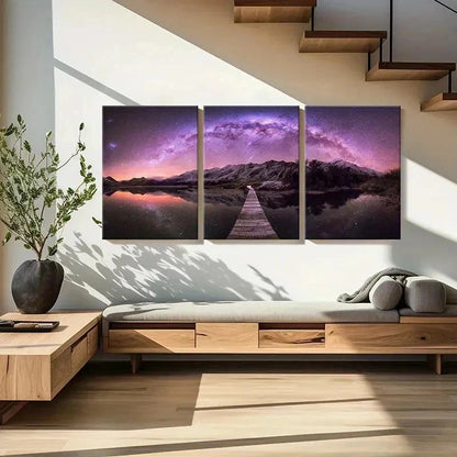 3pcs Mountains Starry Sky Painting Wall Art Set Canvas Framed 50x70cm - High Quality Print 100% Australian Made Wall Canvas Ready to Hang