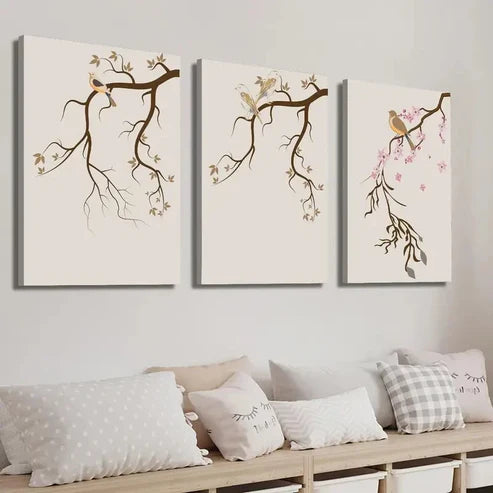 3pcs Japanese Botanical and Floral Wall Art Set Canvas Unframed - High Quality Print 100% Australian Made Wall Canvas