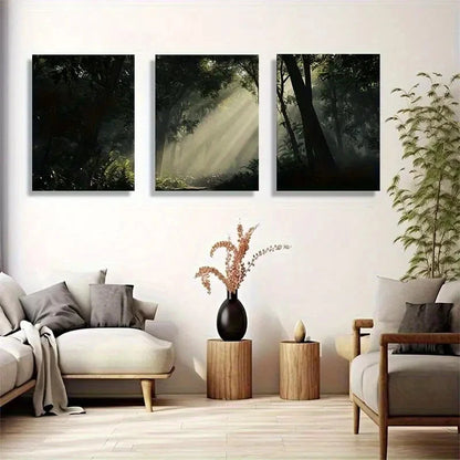 3pcs Natural Landscape with Lush Green Leaves Metal Print Ready to Hang Art - Bella Home Decor
